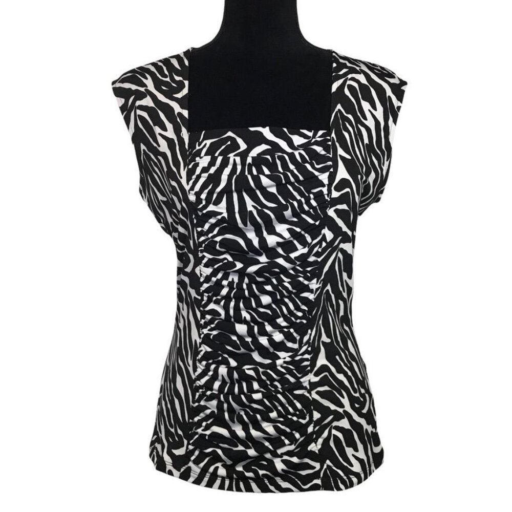 Style & Co Zebra Print Sleeveless Top in Black/White - Size Medium
